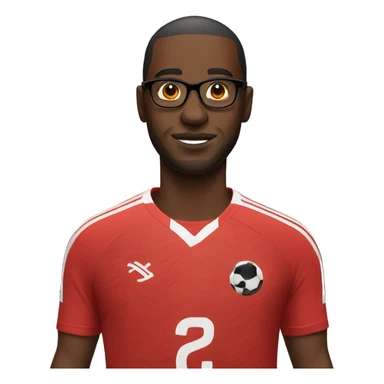 black man with glases and a soccer jersey sticker
