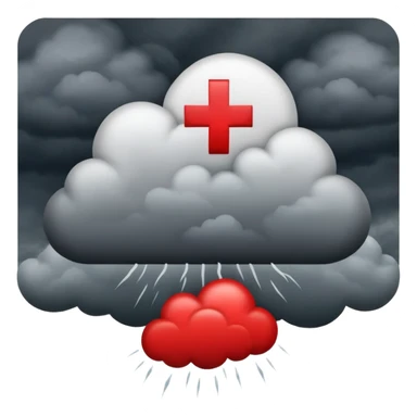 Red Cross symbol with dark storm cloud, representing negativity sticker