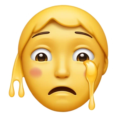 Hand crossed over the neck area of an crying emoji head sticker