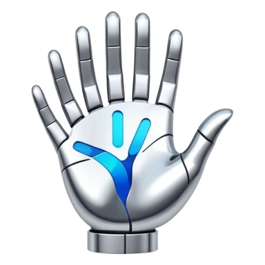 An abstract AI-inspired logo with fluid shapes suggesting a hand holding an invisible object, incorporating pixelated elements, sleek and futuristic sticker