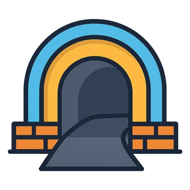stylized tunnel entrance icon, curved archway, subtle shading, modern icon style sticker