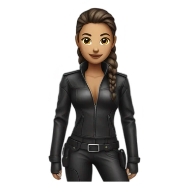 1 girl, leather suit, ponytail, smirk, leather boots sticker