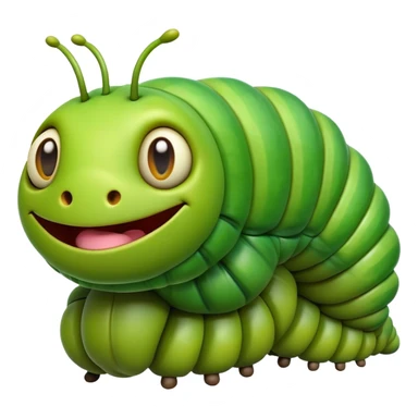Cinematic Realistic Comical Caterpillar Portrait Emoji, Head tilted dramatically with an exaggeratedly amused expression, featuring a strikingly detailed segmented body in vibrant green with bold natural banding and wide, expressive eyes full of playful disbelief, rendered with lifelike texture and vivid natural colors, high shine, dramatic yet playful, styled with an air of cheeky garden mischief, soft glowing outline, capturing the essence of a spirited and over‐the‐top caterpillar that looks ready to wiggle its way into viral fame! sticker