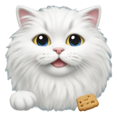  white fluffy cat eating cat treats sticker