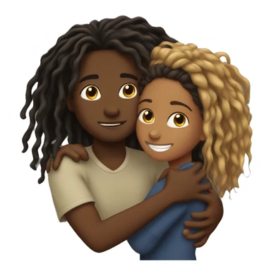 Brown girl with wavy hair hugging black boy who has dreads  sticker