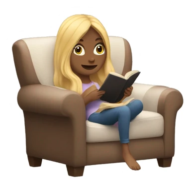 long hair white girl reading a book in cozy chair  sticker