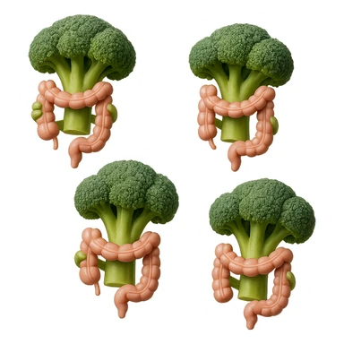 broccoletti stile emoji iphone fluttuano in aria stringendo in mano un pezzo di colon intestinale, iperrealistico 4k sticker