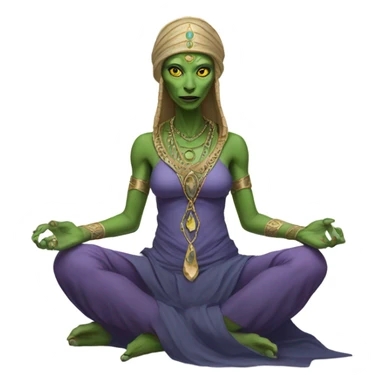 a Reptilian alien woman,in meditation, dress like a priestess sticker