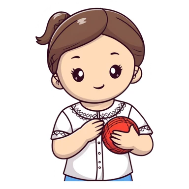 A young Ukrainian girl in a white embroidered shirt holds a ball of thread in her hand sticker
