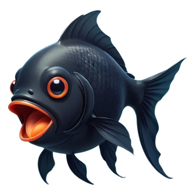 Cinematic Cute Yawning Black Goldfish Portrait Emoji, Head tilted slightly with a dramatic, wide-open yawn, showcasing a smooth, deep black body with elegant, flowing fins, eyes barely open in drowsy contentment, Simplified yet irresistibly adorable features, highly detailed, glowing with a soft, cozy glow, high shine, relaxed yet expressive, stylized with a touch of whimsy, bright and endearing, soft glowing outline, capturing the essence of a sleepy yet affectionate goldfish, so drowsy it feels like it could float out of the screen and curl up for a nap! sticker