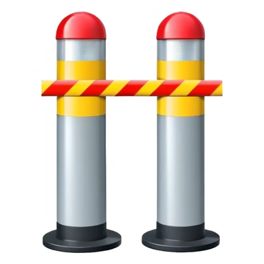 Two reflector-equipped traffic bollards with a caution tape stretched between them, marking a restricted or blocked area sticker