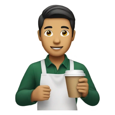 starbucks asian man barista with a cup in hand sticker