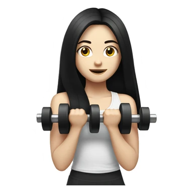 Pale girl with long black hair lifting weights sticker