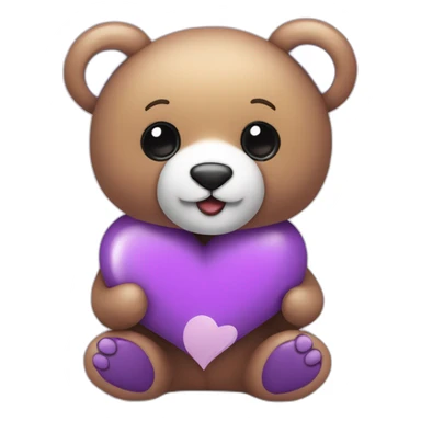 Un osito de peluche sosteniendo un corazón de color morado sticker