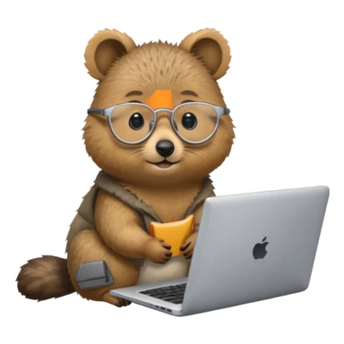 Silver-rimmed, bespectacled front quokka working on a laptop sticker