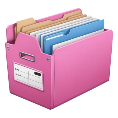 Pink file folder full of documents storage box with label sticker