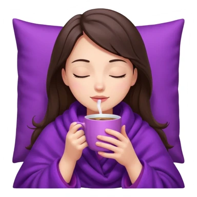 girl brunette inside a violet blanket sipping coffee from pink mug eyes closed sticker