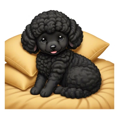 Meme-Worthy Cute Sleeping Black Poodle Portrait Emoji, Head resting peacefully with a contented smile, showcasing a delightfully elegant build and a luxuriously soft, curly jet-black Fur, eyes shut in a serene nap, Simplified yet hilariously adorable features, highly detailed, glowing with a soft, drowsy light, high shine, relaxed and utterly lovable, stylized with an air of playful laziness, bright and heartwarming, soft glowing outline, capturing the essence of a comically sleepy companion, so meme-worthy it feels like it could instantly become the next viral sensation of adorable slumber! sticker