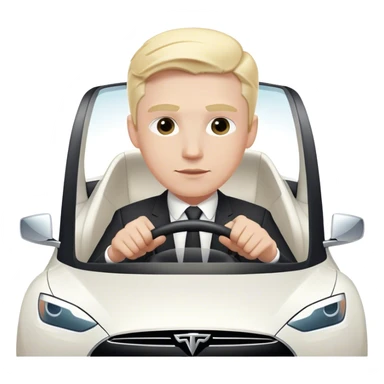 blonde businessman driving white tesla sticker