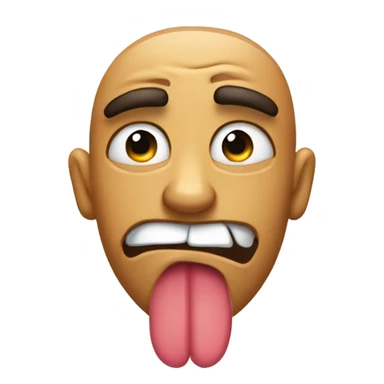 Sad face sticking out tongue, squinty eye brows. sticker