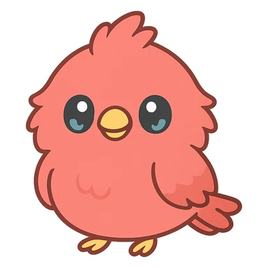 a cardinal bird with exaggerated fur, cartoon style, playful sticker
