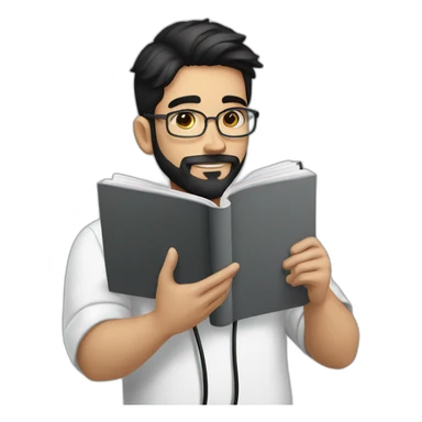 young spanish surgeon with black hair, black beard and stethoscope,reading a book sticker