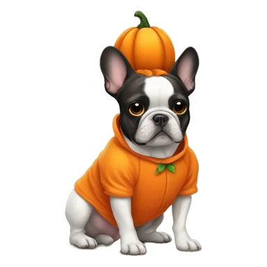 Frenchie wearing pumpkin costume sticker