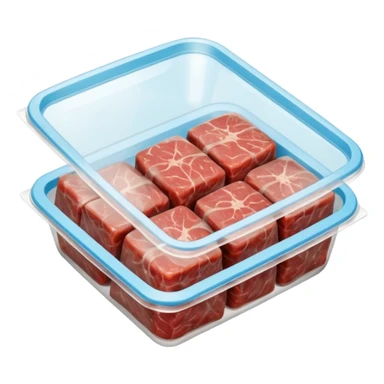 A 3D cartoon pack of minced meat wrapped in transparent plastic, supermarket-style packaging, top angleMemoji-style. sticker