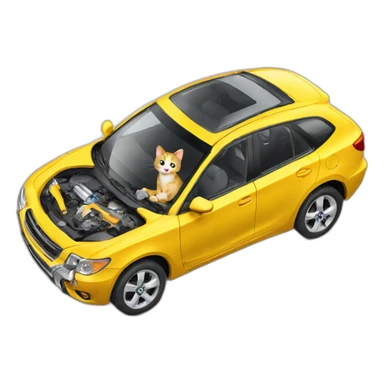 Cat fixes car with wrench sticker