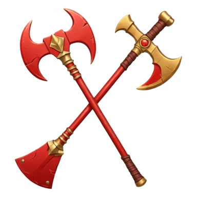 Ares battle axe object icon, ancient Greek war god axe, double-bladed heavy axe, red and gold metal, battle-worn scratches, glowing red accents, 3D cartoon, mobile game icon style, centered, clean background, soft shadow, no text, no watermark

 sticker