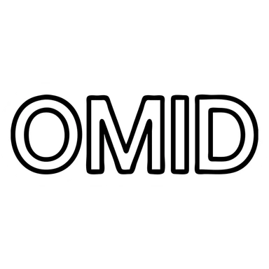 Change the text to all uppercase: 'OMID'. Keep the modern icon style with clean lines, minimal design, suitable for an app logo, with no background. sticker