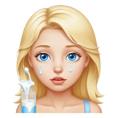 Milk dripping from blonde girl blue eyes lips sfw sticker