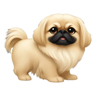 light beige pekingese with a black muzzle, hugged by a blonde girl with long hair sticker