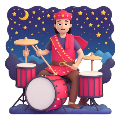 cheerful drummer with a sahur drum, night sky sticker