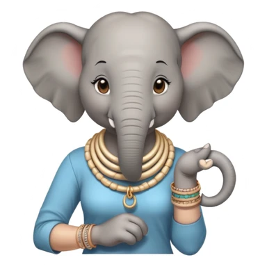 female elephant character in casual clothes, upright pose, with bangles and earrings sticker