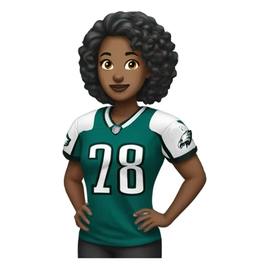 Black woman at eagles game with eagles jersey sticker