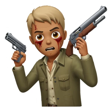 Man aiming shotgun at approaching zombie, dynamic pose, horror scene, no background









 sticker