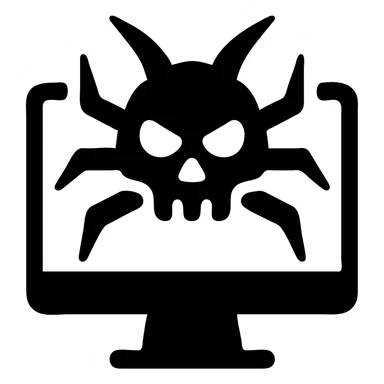 Make the computer virus icon look more dangerous by adding sharp edges, aggressive features, and a sense of threat. Keep the style bold and modern with no background. sticker