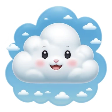 Cinematic tiny puffy bunny-shaped cloud, floating gently in the sky, soft glowing light, tiny rounded ears, smiling face, dreamy and magical. sticker