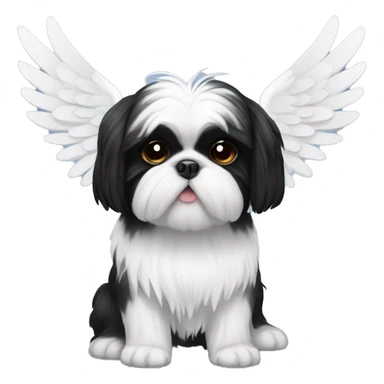 black and white shih tzu with wings sticker