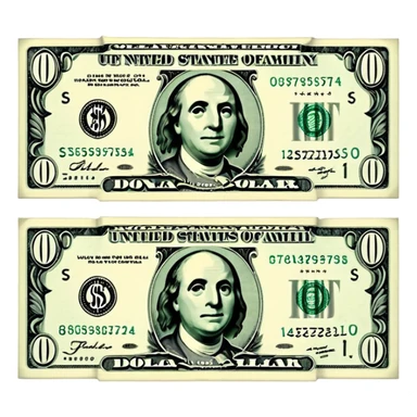 flat iPhone-style emoji of a dollar bill with a straight cut down the middle, halves slightly apart, simple and flat design sticker