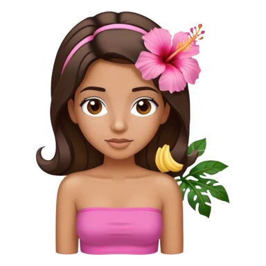 tan girl with dark brown hair and blonde highlights with a hibiscus flower in her hair wearing a pink tube top with tan lines showing sticker