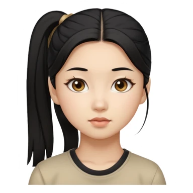 Korean girl, black hair in ponytail, beige eyes sticker