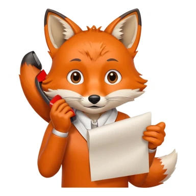 The fox is talking on the phone and holding sheets of paper in his hands sticker
