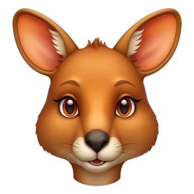 Cinematic Noble Kangaroo Portrait Emoji, Poised and regal, with a powerful, muscular build and a sleek, well-groomed fur of warm red-orange hues, deep-set soulful amber eyes and a strong tail, Simplified yet sharp and sophisticated features, highly detailed, glowing with a warm, dignified glow, high shine, intelligent and athletic, stylized with an air of outback majesty, focused and attentive, soft glowing outline, capturing the essence of a watchful and confident marsupial, so majestic it feels as though it could bound out of the screen with effortless authority! sticker