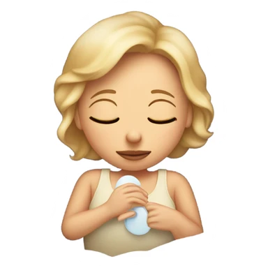 Blonde woman sleeping in bed with pacifier sticker