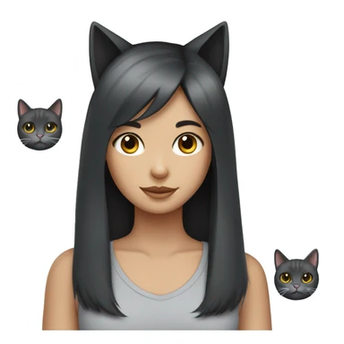light grey cat with girl black hair sticker