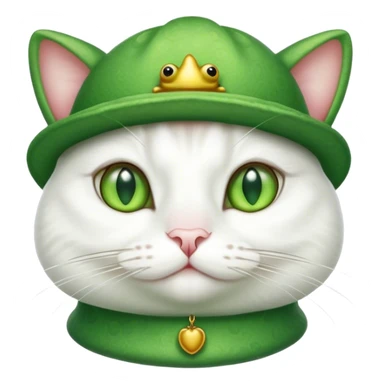white cat wearing a frog hat sticker