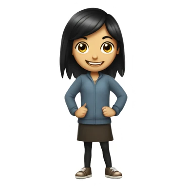 Dark haired girl with thumbs up smiling but weirded oug sticker