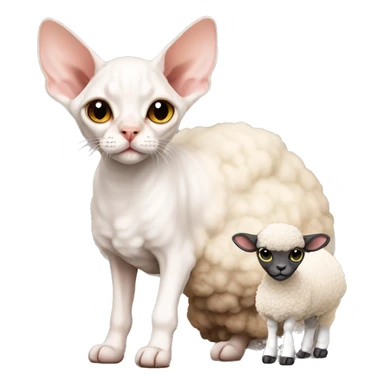 Cute Devon Rex sitting next to a sheep whole body sticker